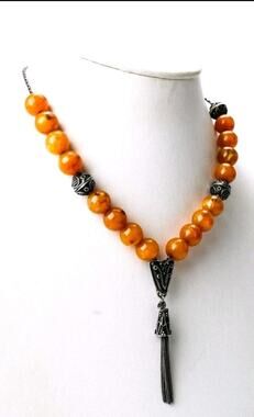 Vintage Baltic Amber Komboloi 19 Beads Heavy Silver 39g Tasbih Worry Beads Old